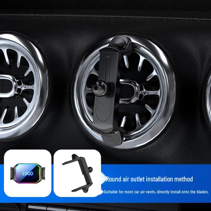 Logo Engraving Car Phone Holder: Strong Magnetic, 15W Wireless Fast Charger with Multi-Color Atmosphere Light