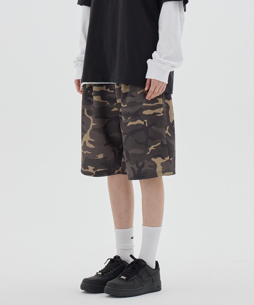 URBANAGE Bermuda Camo Wide Sweatshirt Shorts_Khaki