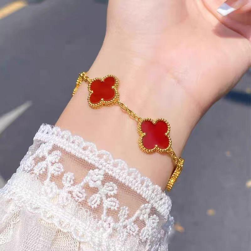 Браслет из 15-миллиметрового четырехлистного клевера и пяти цветков для женщин, 18-каратный, высококачественный, модный, не теряет цвет