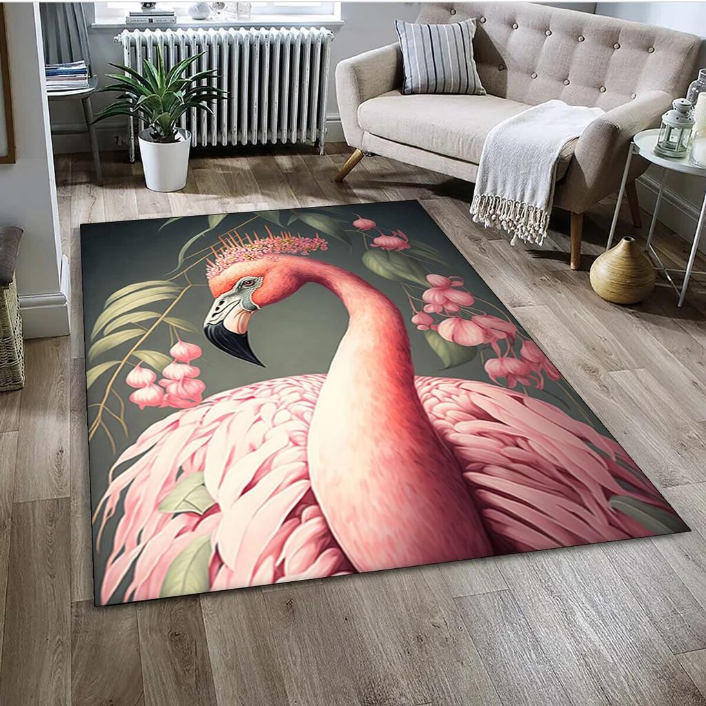 Cartoon Pink Flamingo Bird Rainforest Carpet Rug for Home Living Room Bedroom Sofa Doormat Decor,kid Area Rug Non-slip Floor Mat