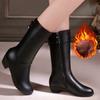 Winter Boots Women Mid Calf Boots Casual Pure Color Round Toe Zipper Square Heels Women Shoes Vintage Women Boots Botas Mujer