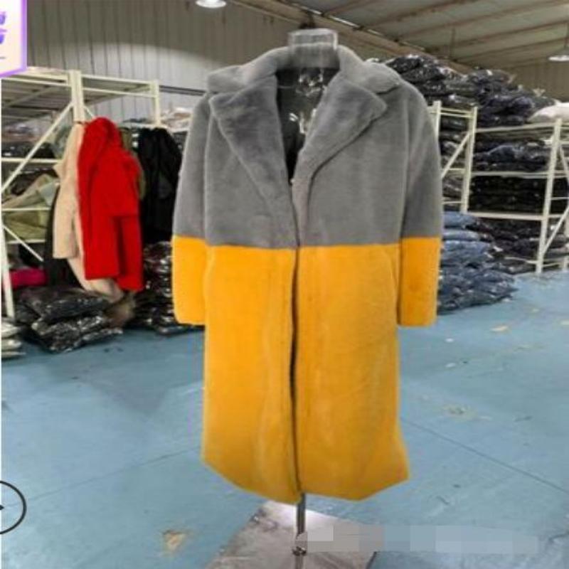 Autumn and Winter Women's Plus Size Padded Thickened Medium Long Loose POLO Collar Patchwork Colour Tunic