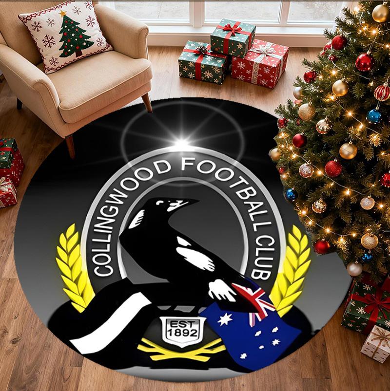 Collingwood Magpies Pattern Round Rug, Indoor/Outdoor Mat, for Picnic, Gameroom, Bedroom, Office, Living Room, Home Decor Carpet, Birthday Gift