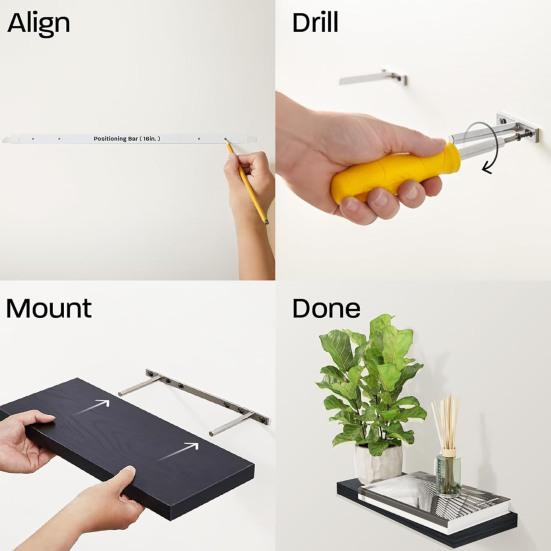 Настенная плавающая полка Грузоподъемность 22 фунта Гладкие края Без заусенцев Простая установка Держатель для хранения в ванной Плавающая полка