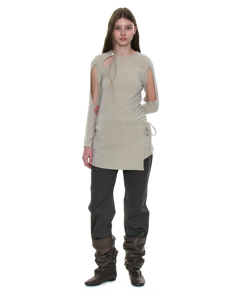 PARTIMENTO WOMEN Multiway Cutout Wrap Jersey Top_Mint Grey
