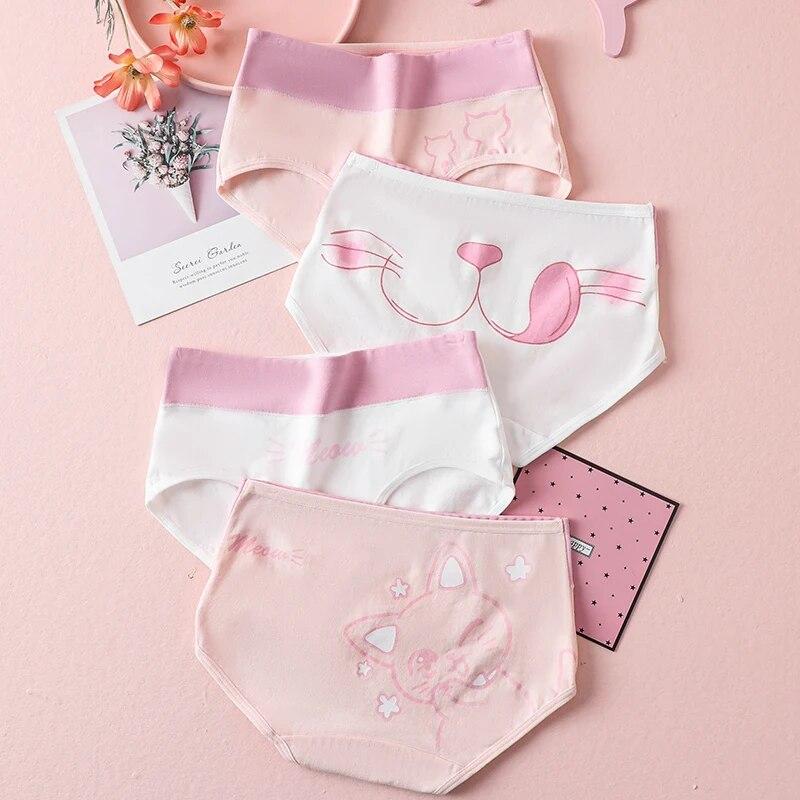 High Waist Panties Women Cotton Slimming Underwear Cute Print Briefs Breathable Ladies Underpants