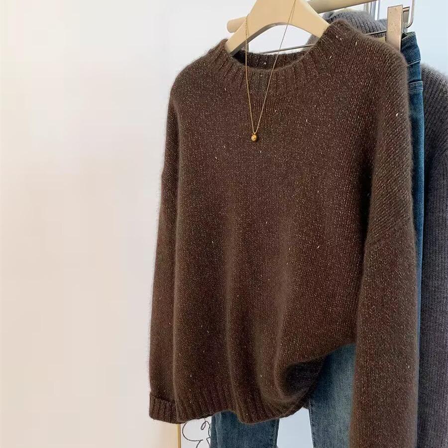 European Style Shiny Silk & Cashmere Sweater - Wool, Thickened for Winter, Sheep Festive Design, Women's Fashion.