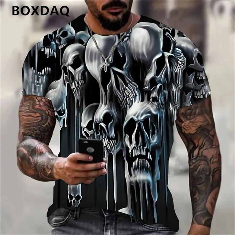 Summer New T-Shirts For Men Round-Neck T Shirt 3d Skull Graphic Print Tee Short Sleeve Fashion Casual Loose Men's Clothing