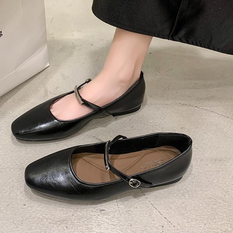 Модные туфли Мэри Джейн Женские Высококачественная кожа Пряжка Балетки для женщин Квадратный носок Плоские Коровья кожа Женские Одинарные туфли 2025