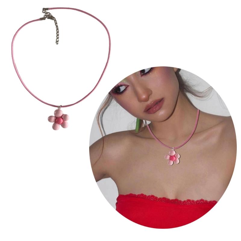 Cute Flower Necklace Colorful Pendant Necklace Romance Neck Jewelry Acrylic Material Gift for Girls and Youthful Women