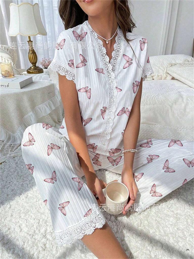 Sexy nightgown sexy women pajamas loungewear two-piece set butterfly suspender skirt nightgown