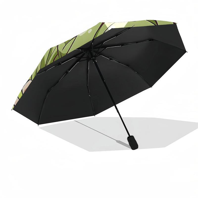 1pc Green Hair Anime Character Automatic Folding Umbrella Portable 3-Fold Design with Iron Frame, Perfect for Outdoor Use, Festive Gifts, Travel, Dail