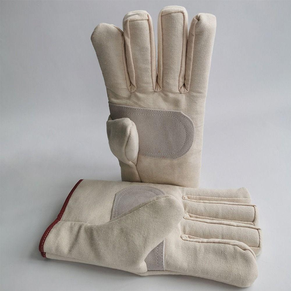 1Pair Double Thickened Canvas Gloves Stab Proof Welding Protective Gloves Metallurgical Application