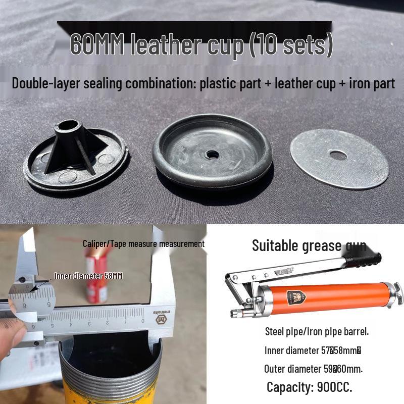 Универсальный набор запасных частей для шприца для смазки: Кожаная манжета, Сальник, Резиновое кольцо, Железный лист, Пластиковые детали