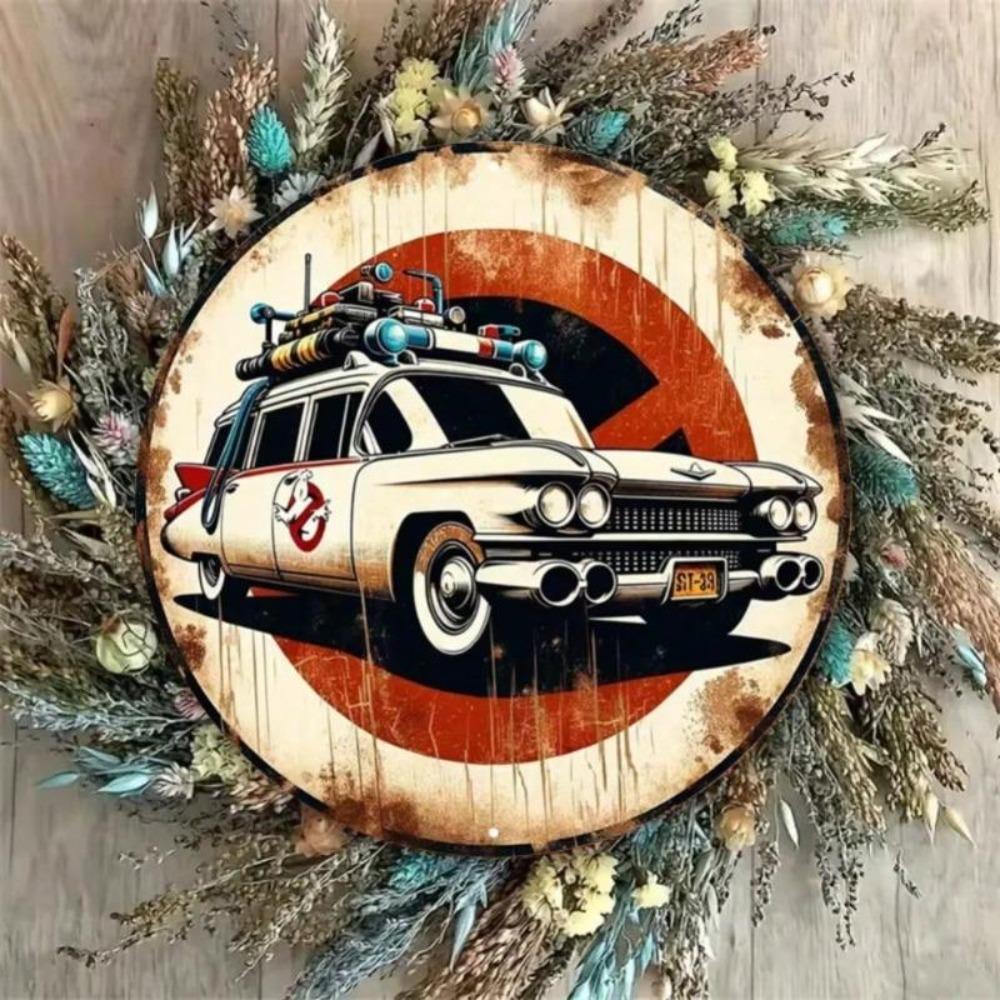 Винтажная металлическая жестяная табличка Ghostbusters Ecto 1, круглая, водонепроницаемая, настенное искусство, с предварительно просверленными отверстиями, декор для домашнего бара, ретро-подарок