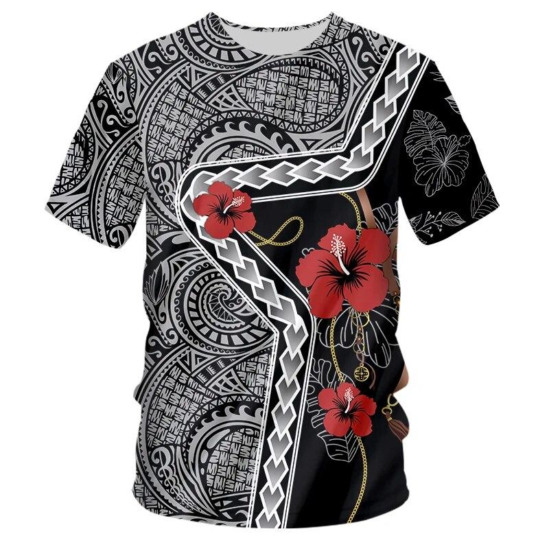 Summer Trend Tahiti Polynesian Men's Fashion T-Shirt O Neck Casual Short Sleeve Oversized Street Shirt Comfortable Hawaiian Plus Size Tops