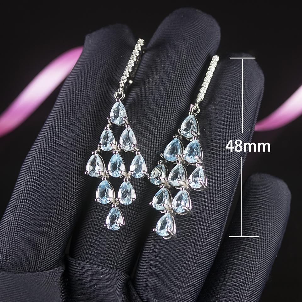 100% Natural Sky Blue Topaz Dangle Earrings 925 Sterling Silver 9.0ct Gemstone Fine Jewelry for Women Wife Gift Elegant