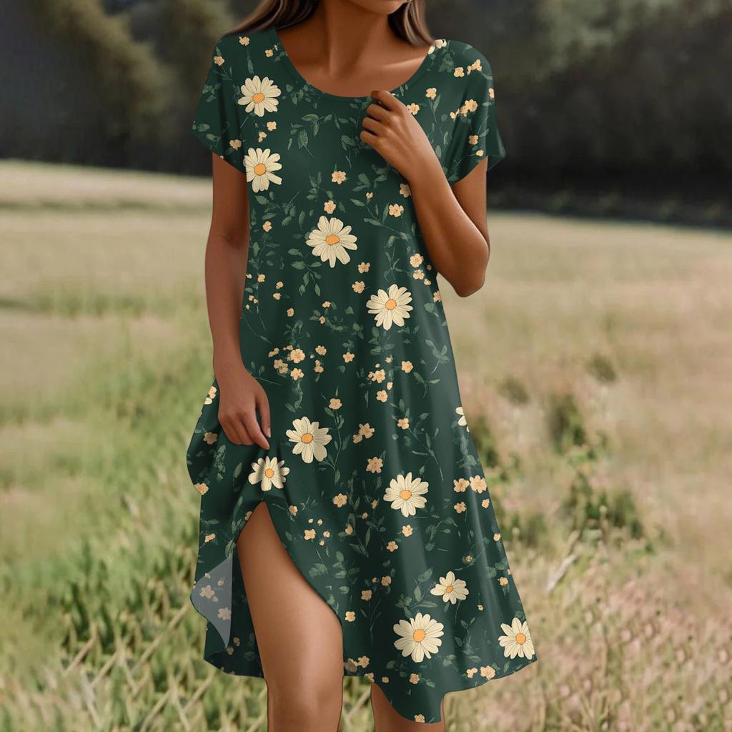 Платье в стиле бохо с коротким рукавом для женщин, повседневное, свободного кроя, летнее, сарафан с цветочным принтом и карманами