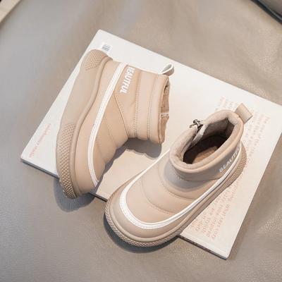 Детские сапоги, водонепроницаемые, теплые, плюшевые, нескользящие, 2024, новые, модные, повседневные, для мальчиков и девочек, короткие сапоги, детские, с боковой молнией, подходящие по цвету