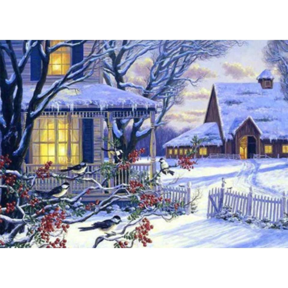 5D DIY Winter Landscape Diamond Painting Rhinestone Art Picture Full Diamond Embroidery Wall Sticker Gift Mosaic Embroidery Kit