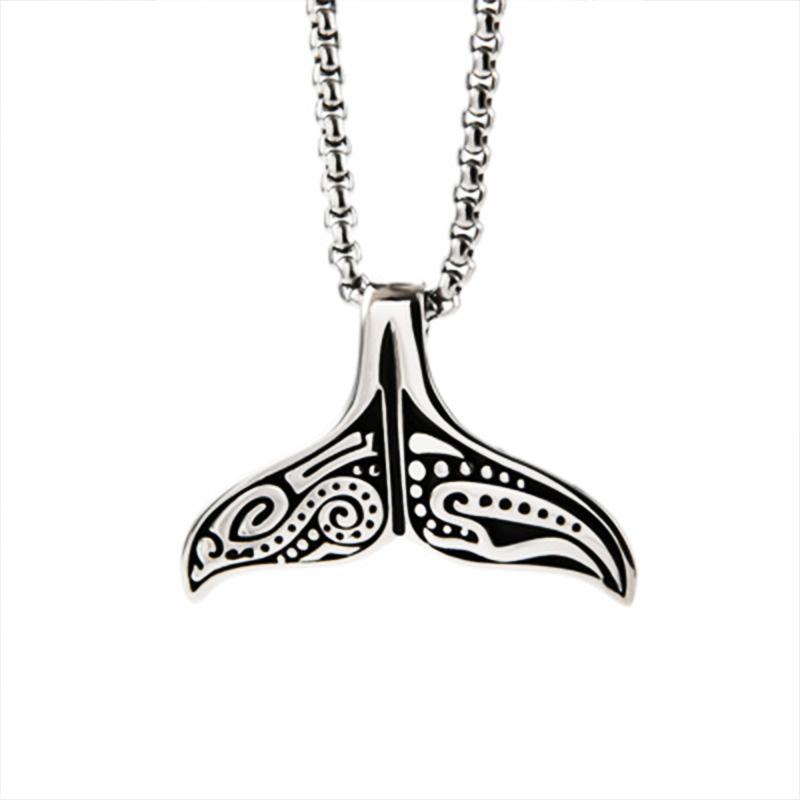 Lovely Stainless Steel Whale Tail Pendant Chain Necklace for Men or Women Punk Rock Biker Rider Jewelry Best Gift for Christmas