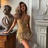 Женское вечернее платье с пайетками, бахромой, без рукавов, облегающее, футляр, с открытой спиной, V-образным вырезом