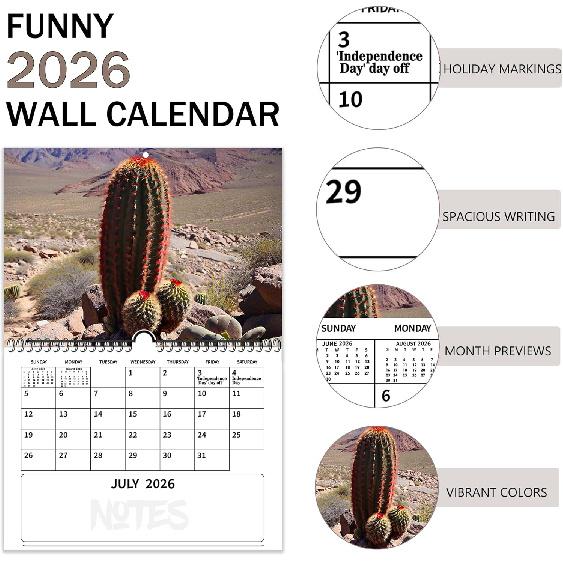 Nature's D*ck Pics Calendar 2026 – Funny Wall Calendar with Unique Rock Photos, 11”x8” for Adults, Perfect Gag Gift for White Elephant & Dirty