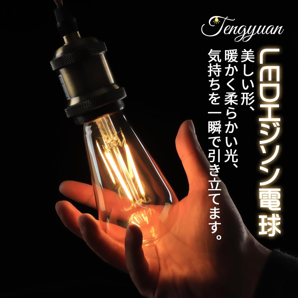 Tengyuan Edison Bulbs, LED Filament Bulbs, E26, 60W, Warm White, 2700K, 800lm, 6W, Omnidirectional, ST64, Amber Glass, GoldAmber, RetroAntique Style,