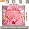 2D Pink Castle Happy Birthday Party Backdrop Princess Balloon & Curtain Photography Background