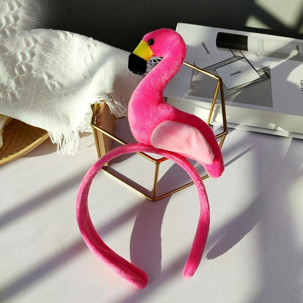 Korean Style Animal Hair Hoop Wash Face Plush Hair Hoop Cute Flamingo Headband Daily