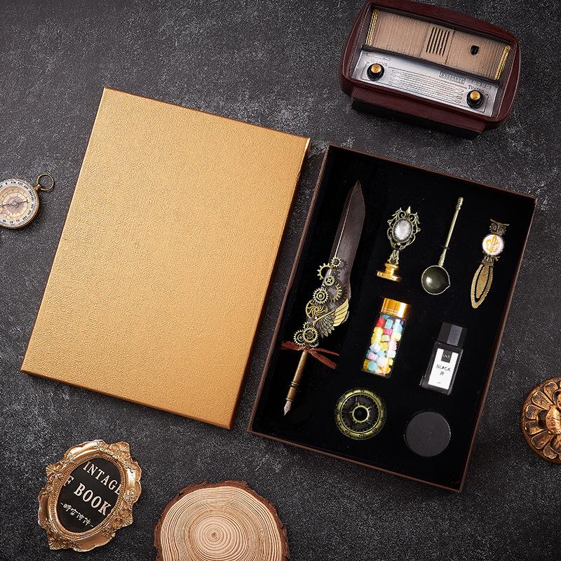 Ретро Европейский набор перьевых ручек с перьями, в механическом панк-стиле и с печатью из сургуча - Идеальный подарок на день рождения