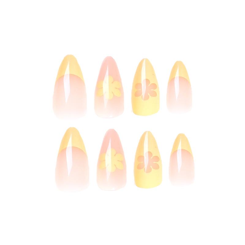 Накладные ногти Французский маникюр Гусиный желтый цветочный маникюр Патч Накладные ногти