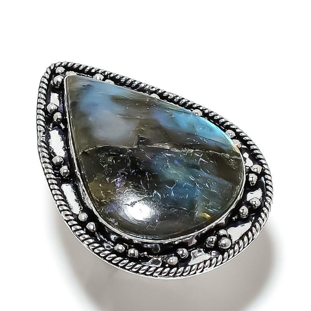 Natural Labradorite Gemstone Handmade 925 Sterling Silver Ring Size 6 K4Q44