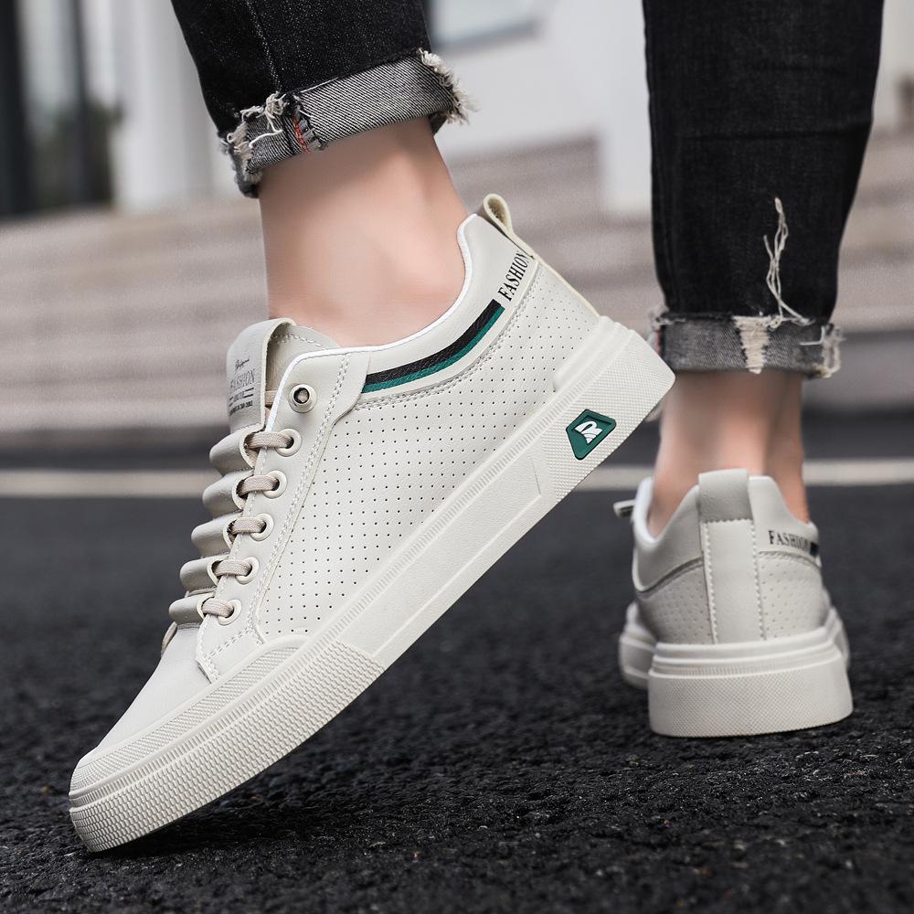 Spring and summer men's shoes versatile new handsome men's casual leather shoes trendy breathable sports board shoes men's white shoes men