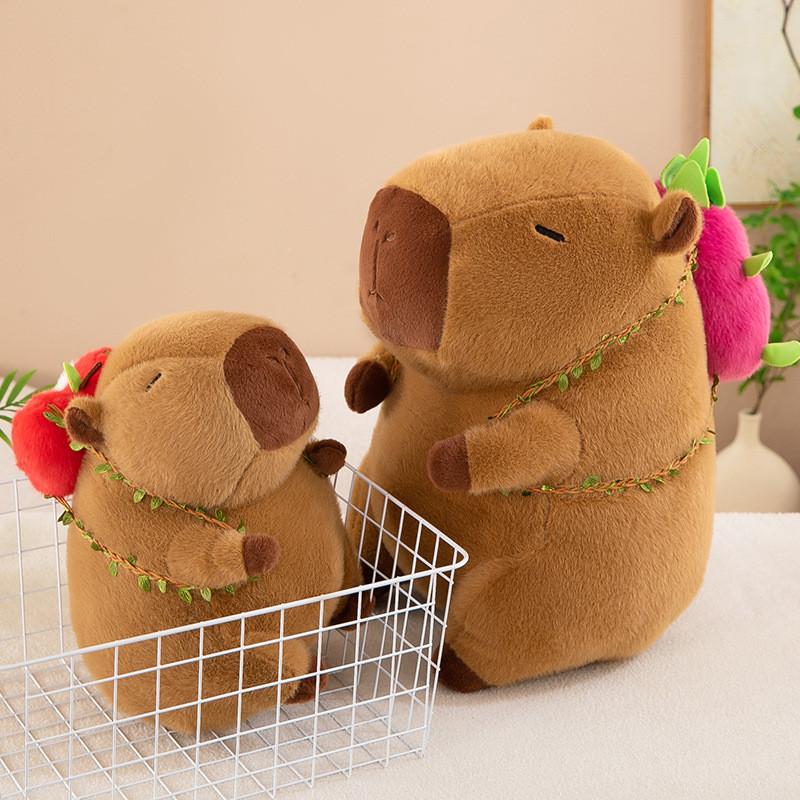 Adorable Capybara Plush Backpack Toy Featuring Colorful Avocado Dragon Fruit And Apple Designs