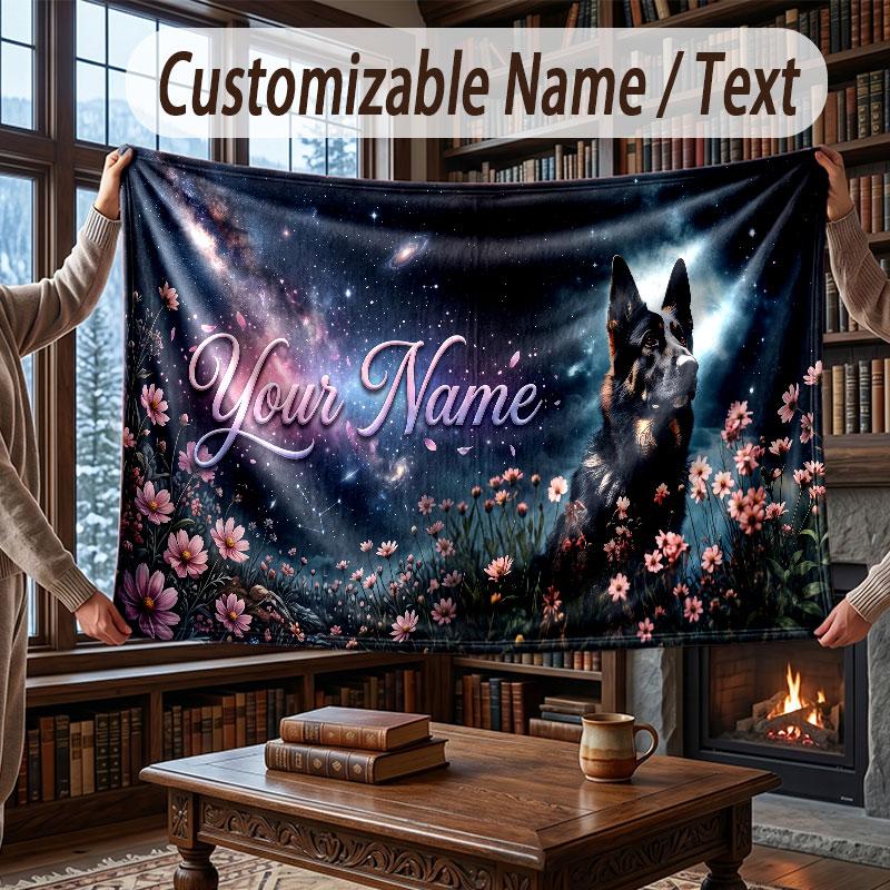 Floral Garden Theme Throw Blanket Custom Name Text Personalized Blanket Soft Cozy Blanket for Home Sofa Bed