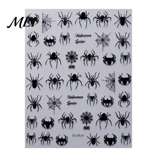 DIY Home Manicure Tools Halloween Nail Art Stickers, 3D Embossed Skeleton Hand Pumpkin Bat Dark Style Wraps Black Decals, Self-Adhesive Sliders