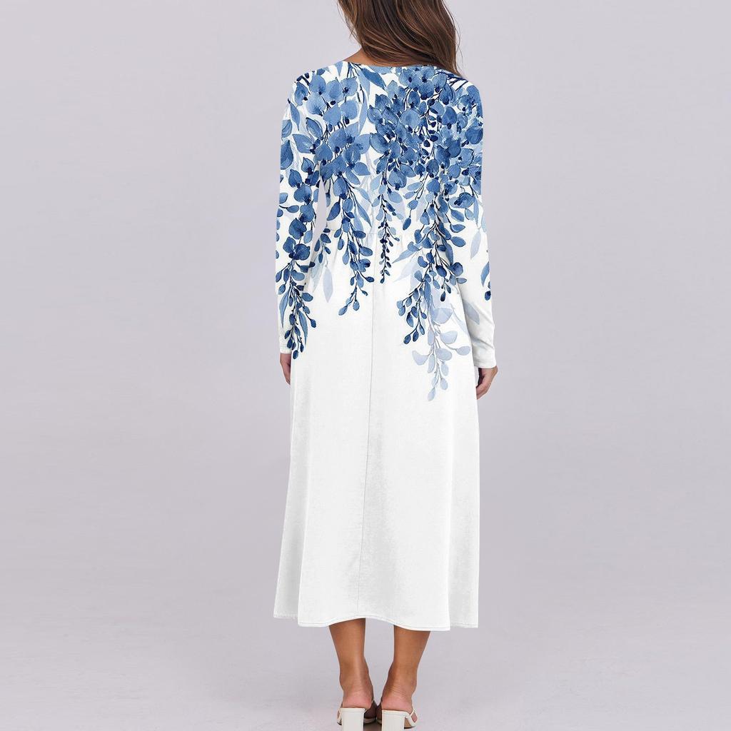 Женские повседневные модные длинные платья с графическим принтом и длинным рукавом, осень