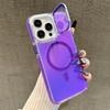 For iPhone 15 Pro Magnetic Case TPU Acrylic Phone Back Cover with Lens Film and Kickstand