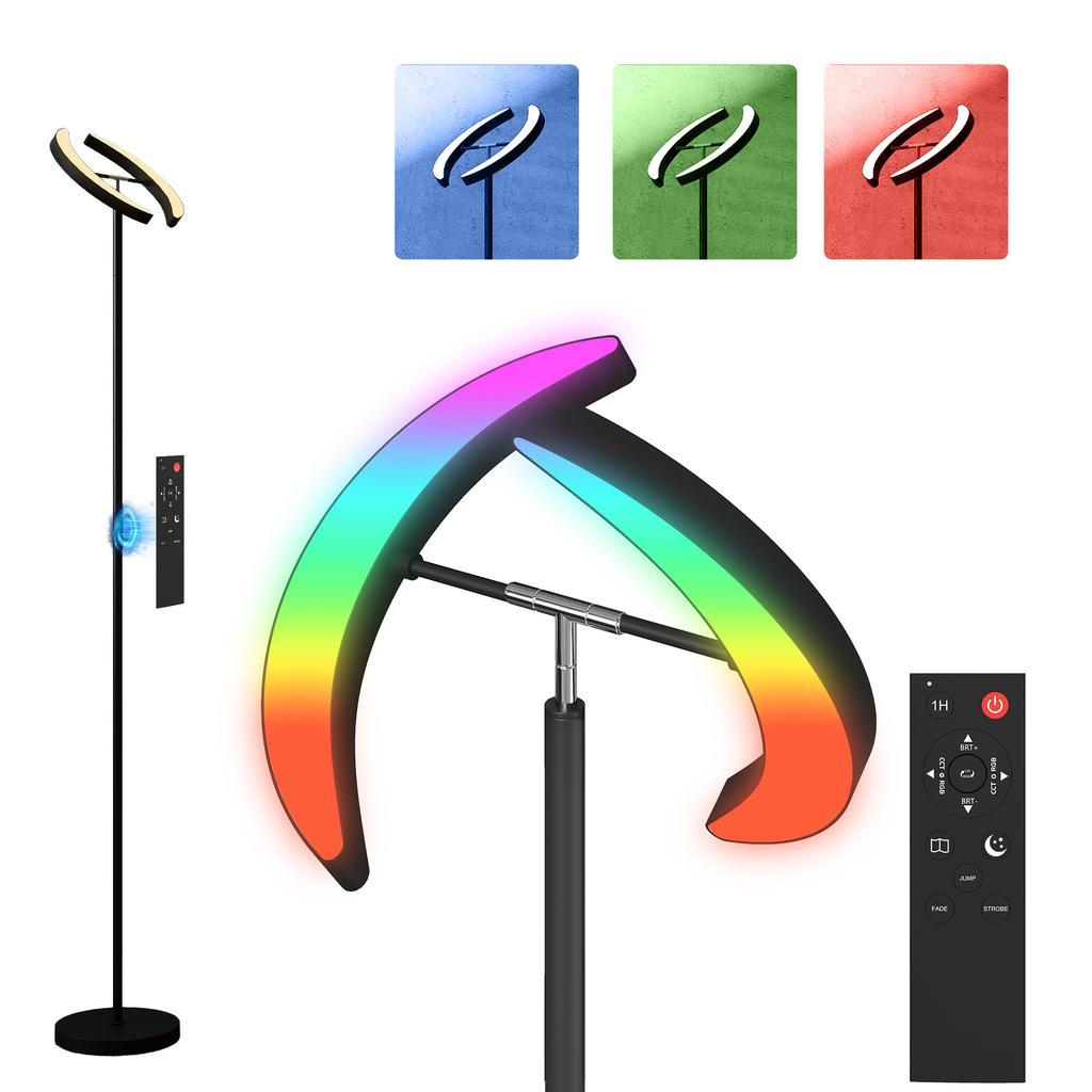 RGB Floor Lamp, Dimmable Lamp with Multicolor Lighting Options, Rotatable, Black