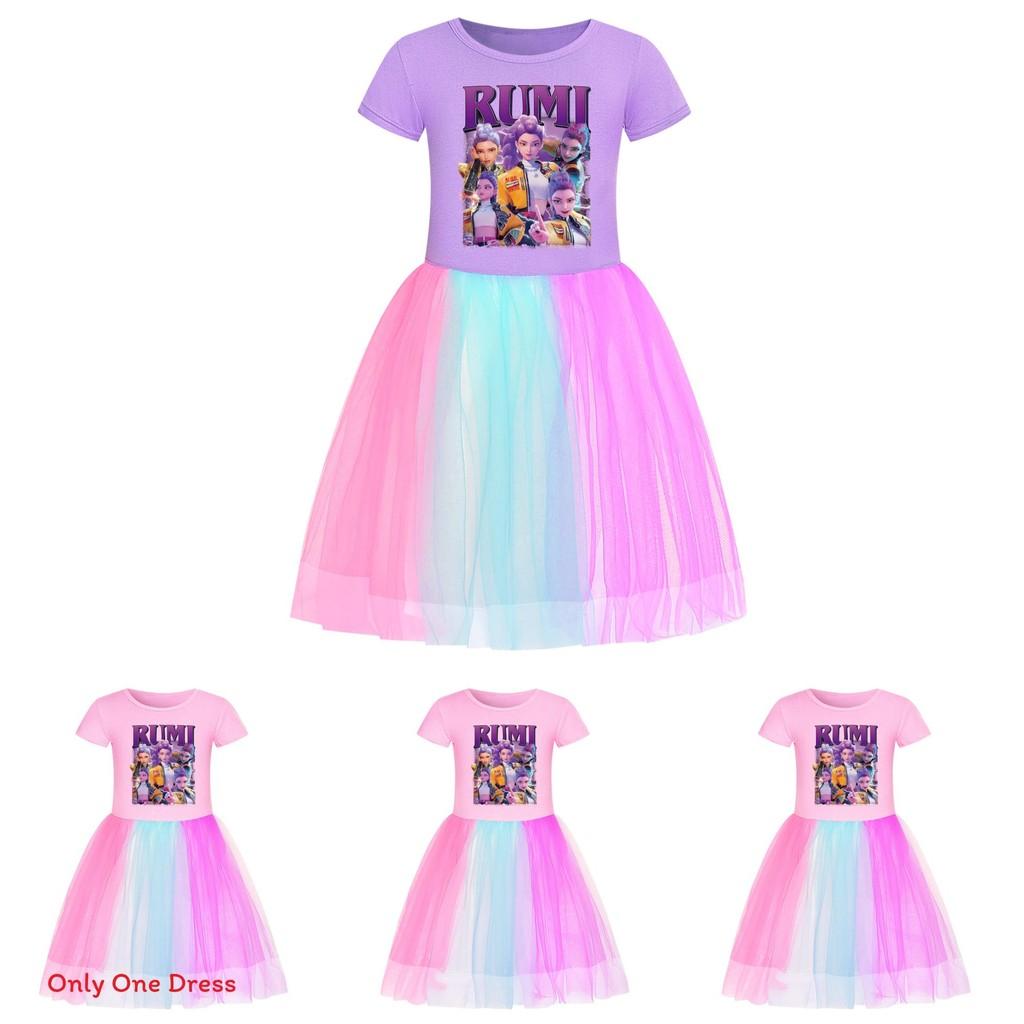 Kpop Demon Hunters Girl Cotton Rainbow Lace Dress For Girls Ages 3 To 8