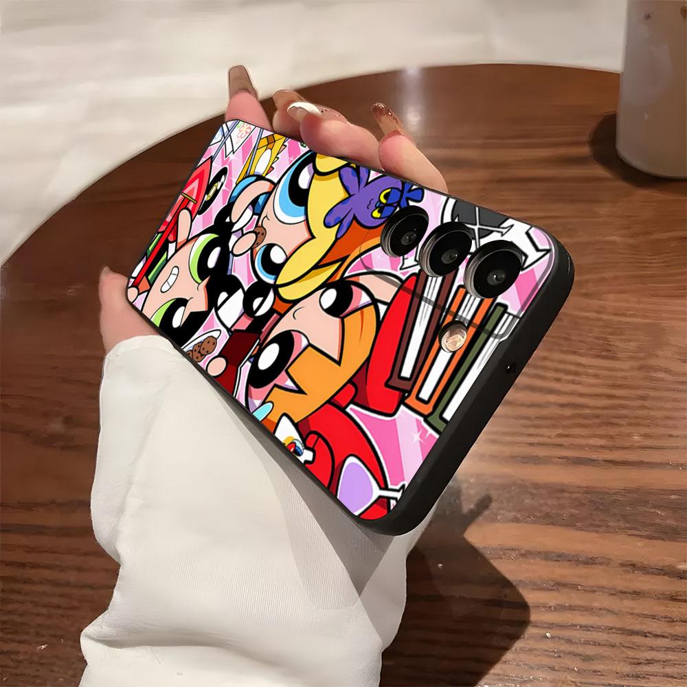 Чехол для телефона P-Powerpuffs G-Girls для Samsung S26 S25 S24 FE S23 S22 S21 Plus S20 Ultra Note20Ultra Черный Мягкий
