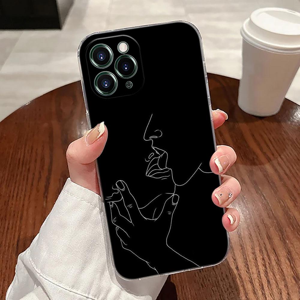 Сексуальный Чехол с Линейным Рисунком Влюбленная Пара Поцелуй Для Apple iPhone 17 16 15 14 13 12 11 Pro Max 16 Plus 16E 17Air 17Pro Чехол для Телефона Силиконовый