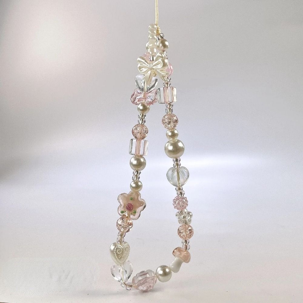 Flower Flower Bead Phone Strap Glass Korean Y2k Phone Strap Chain Knot Cellphone Lanyard Bracelet
