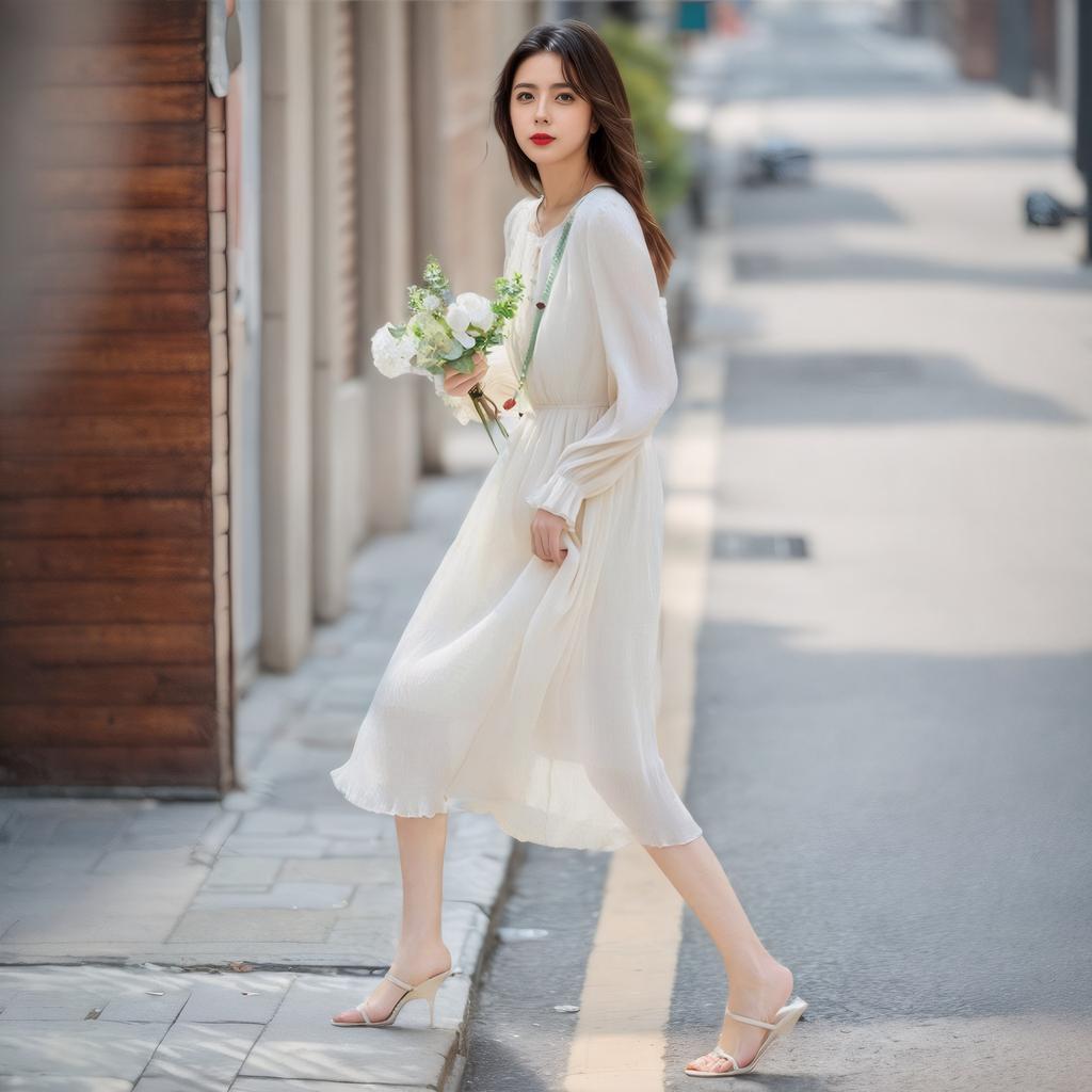 Новое весенне-летнее мятое легкое шифоновое красивое расклешенное рукава плотно застегивающееся длинное облегающее платье для женщин средней длины