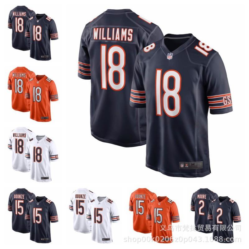 Chicago Bears NFL Football Jersey 18 Williams 15 Odunze 2 Short Sleeve Cotton V-Neck Sportswear Men Women