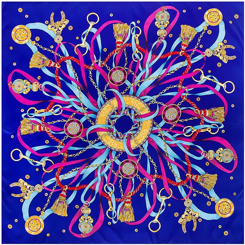 130*130cm Twill Silk Scarf Women Luxury Chain Print Beach Shawl Square Bandana Kerchief Femme Fourlard Echarpes Stoles