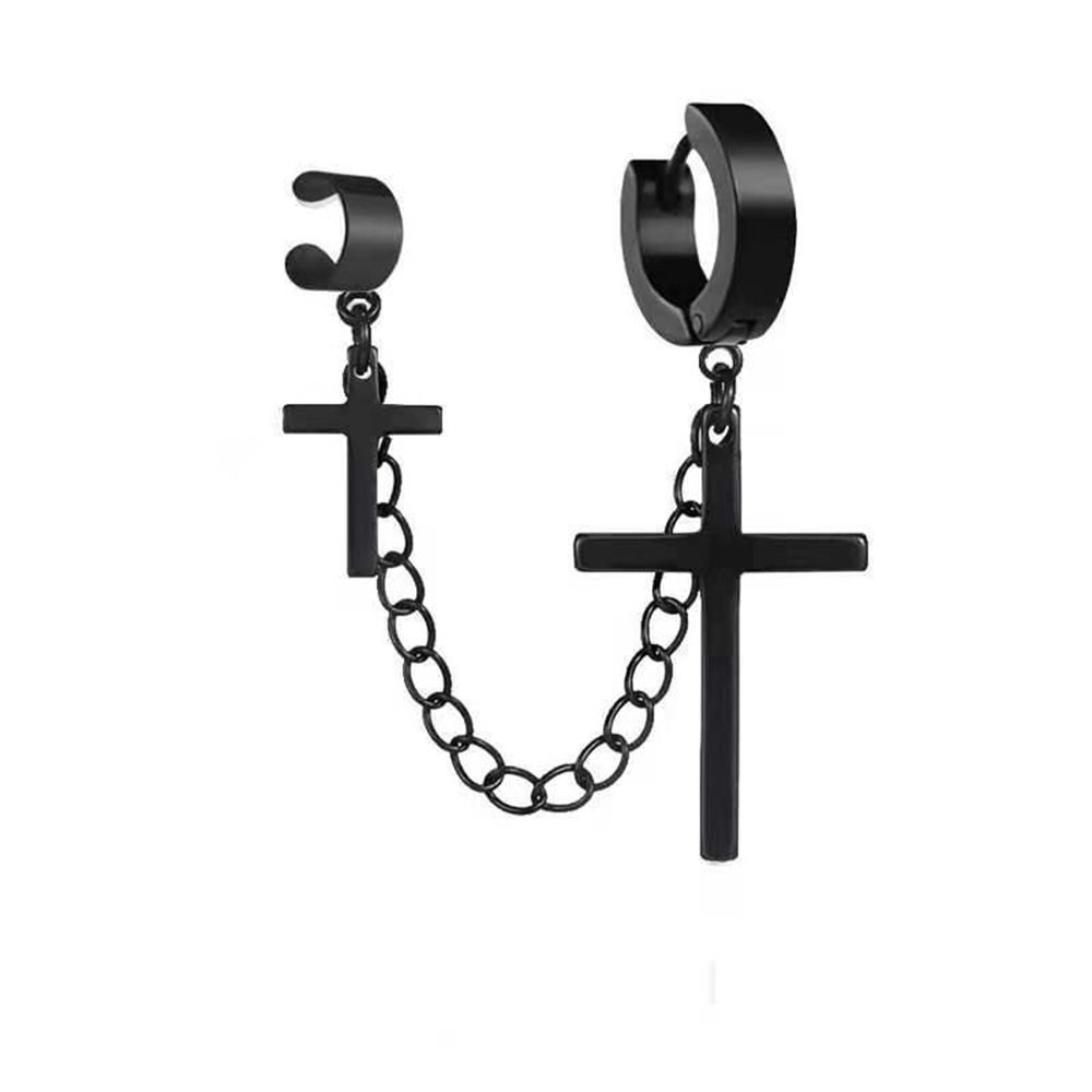 Black New Cross Ear studs Stainless steel Earrings Chain