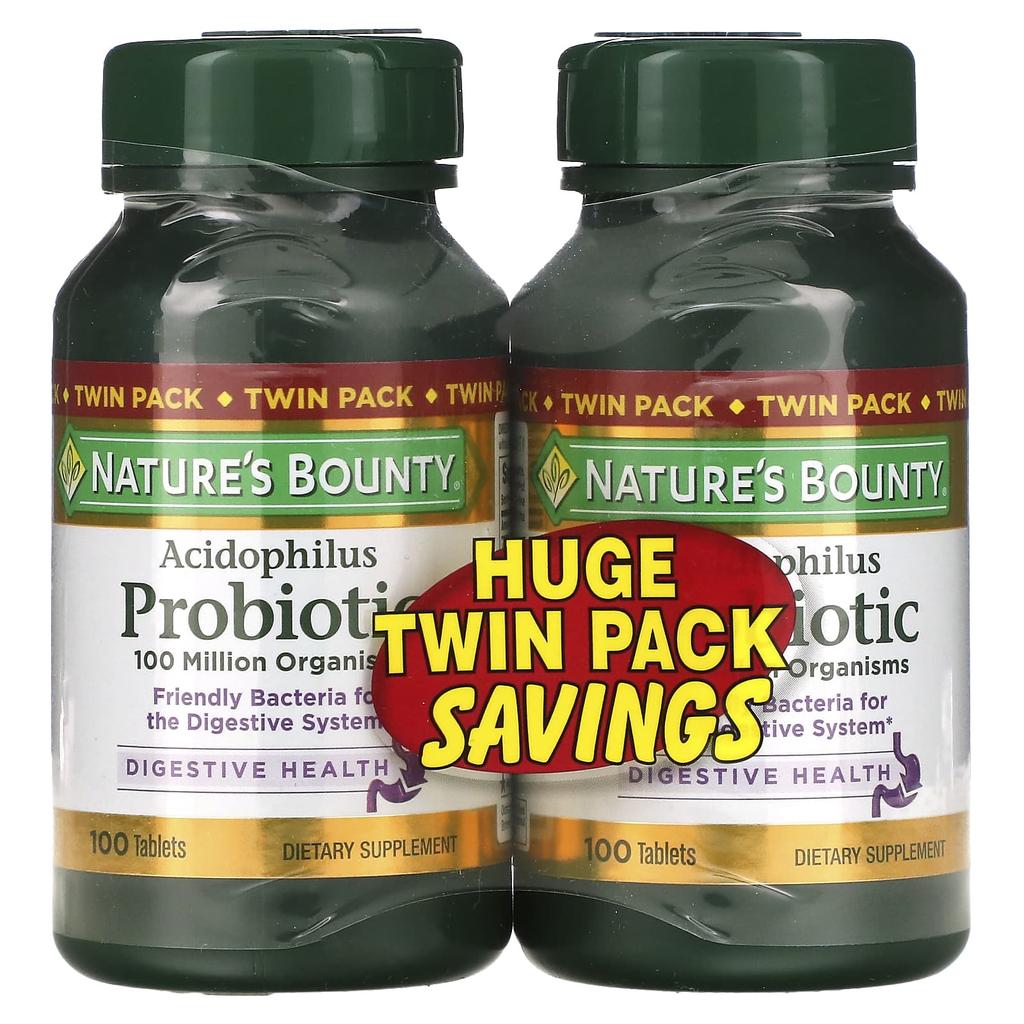 Nature's Bounty Acidophilus Probiotic, Twin Pack, 100 Tablets Each (0.5 Mg Per Tablet)