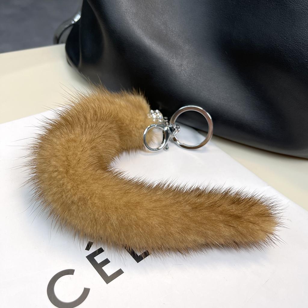 Классический Брелок Хвост Норки Натуральный Мех Женская Сумка Подвеска Мелочи Ключи от Машины Металлические Кольца Украшения Ювелирные Изделия Высококачественный Подарок на День Рождения